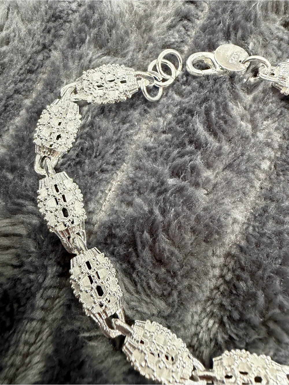 925 Sterling Silver Geometric Link Bracelet Classic Vintage Style Jewelry